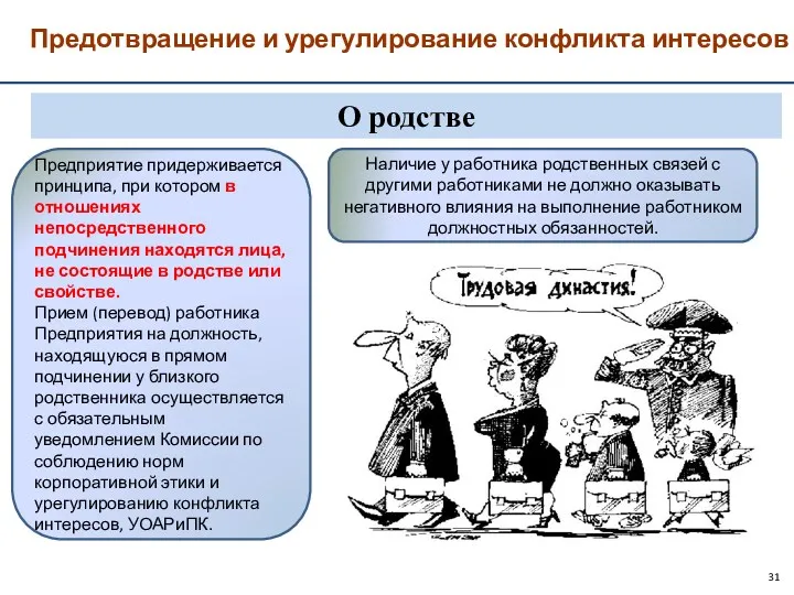 Предотвращение и урегулирование конфликта интересов О родстве Предприятие придерживается принципа,