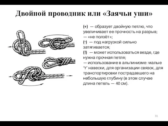 Двойной проводник или «Заячьи уши» (+) — образует двойную петлю,