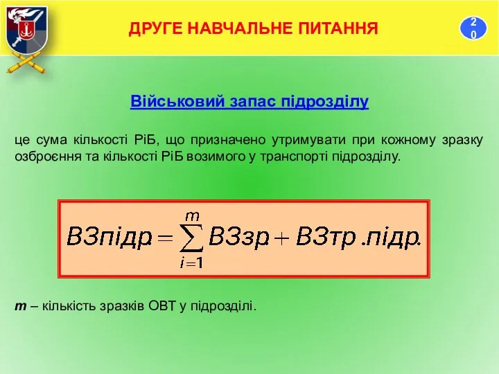 Військовий запас підрозділу це сума кількості РіБ, що призначено утримувати