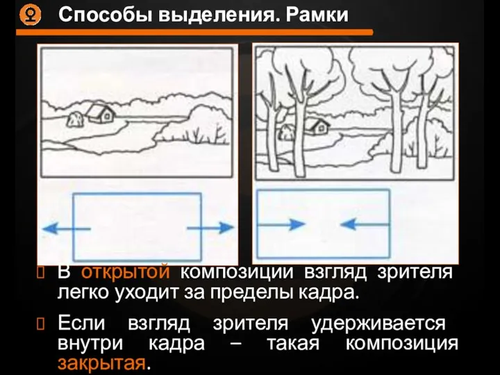 Способы выделения. Рамки В открытой композиции взгляд зрителя легко уходит