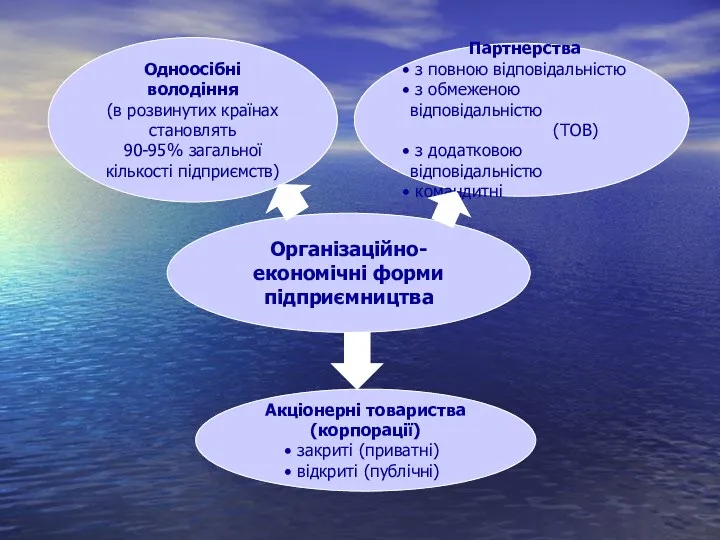 Організаційно-економічні форми підприємництва Одноосібні володіння (в розвинутих країнах становлять 90-95%