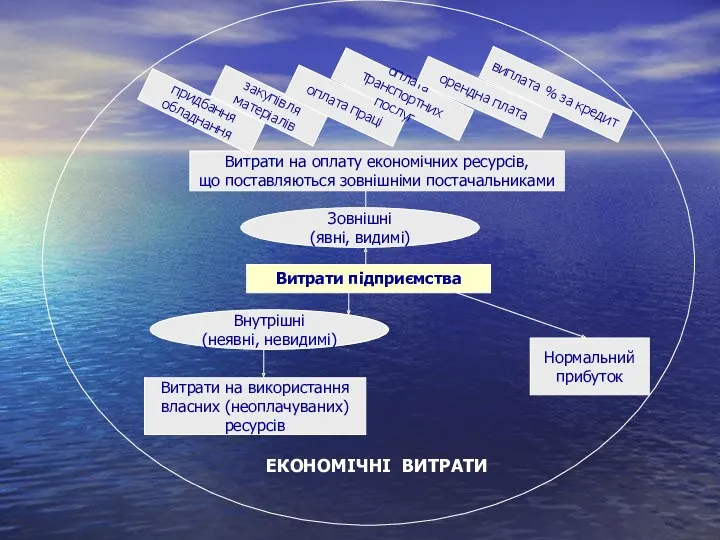 ЕКОНОМІЧНІ ВИТРАТИ Витрати на використання власних (неоплачуваних) ресурсів Нормальний прибуток