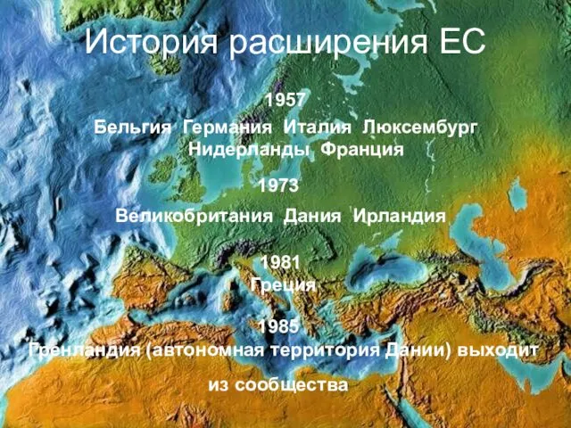 История расширения ЕС 1957 Бельгия Германия Италия Люксембург Нидерланды Франция