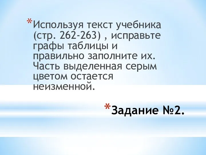 Задание №2. Используя текст учебника (стр. 262-263) , исправьте графы