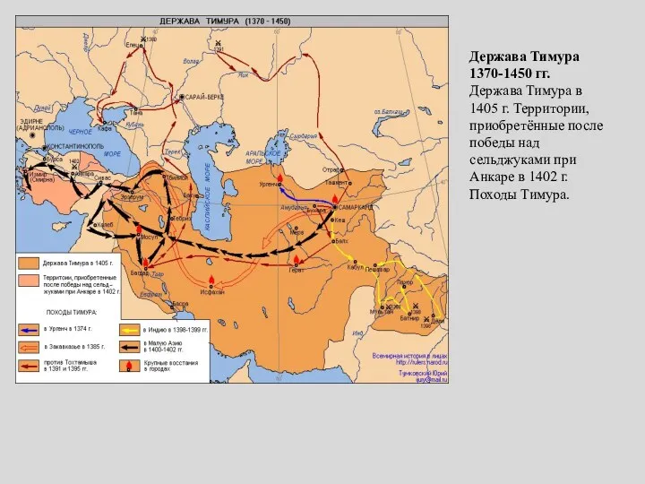 Держава Тимура 1370-1450 гг. Держава Тимура в 1405 г. Территории,