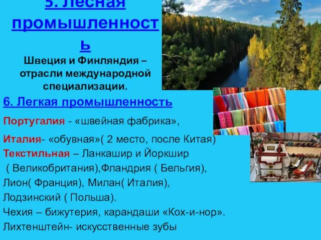 5. Лесная промышленность Швеция и Финляндия – отрасли международной специализации.