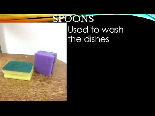 SPOONS Used to wash the dishes