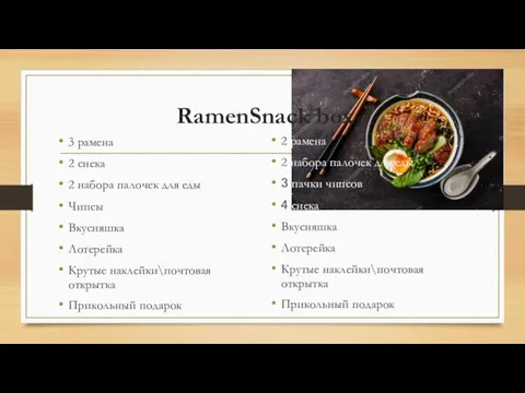 RamenSnack box 3 рамена 2 снека 2 набора палочек для