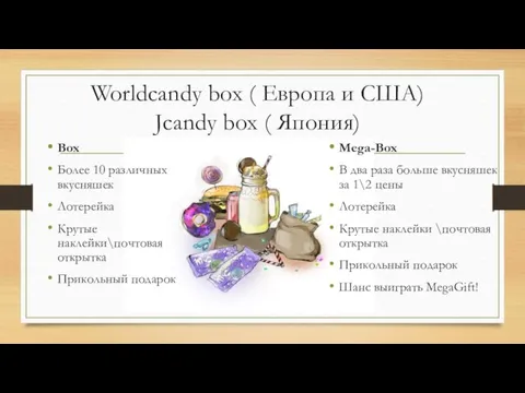 Worldcandy box ( Европа и США) Jcandy box ( Япония)