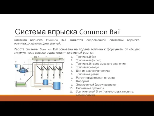 Система впрыска Common Rail Система впрыска Common Rail является современной