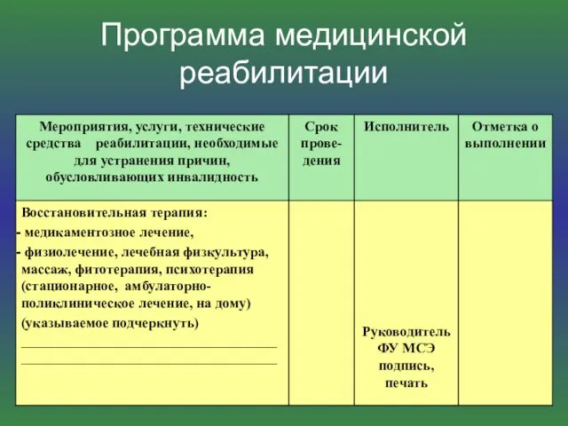 Программа медицинской реабилитации