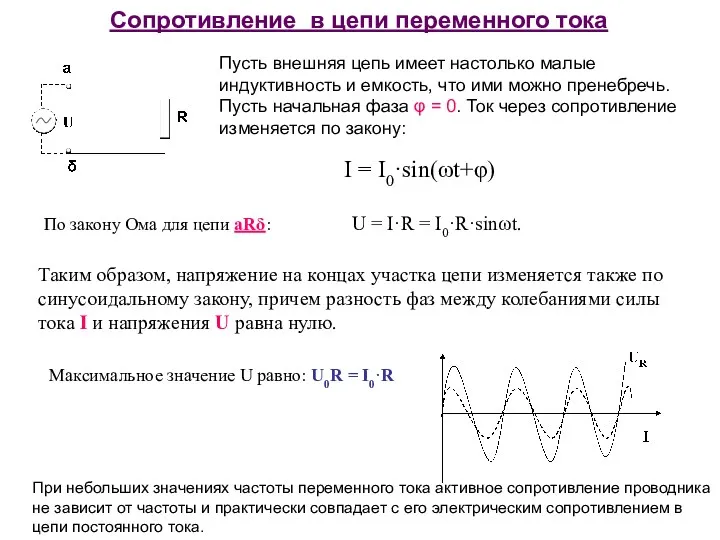 Сопротивление в цепи переменного тока Пусть внешняя цепь имеет настолько