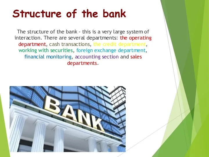 Structure of the bank The structure of the bank -