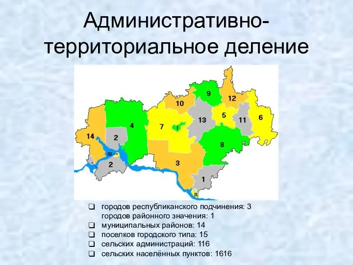 Административно-территориальное деление городов республиканского подчинения: 3 городов районного значения: 1