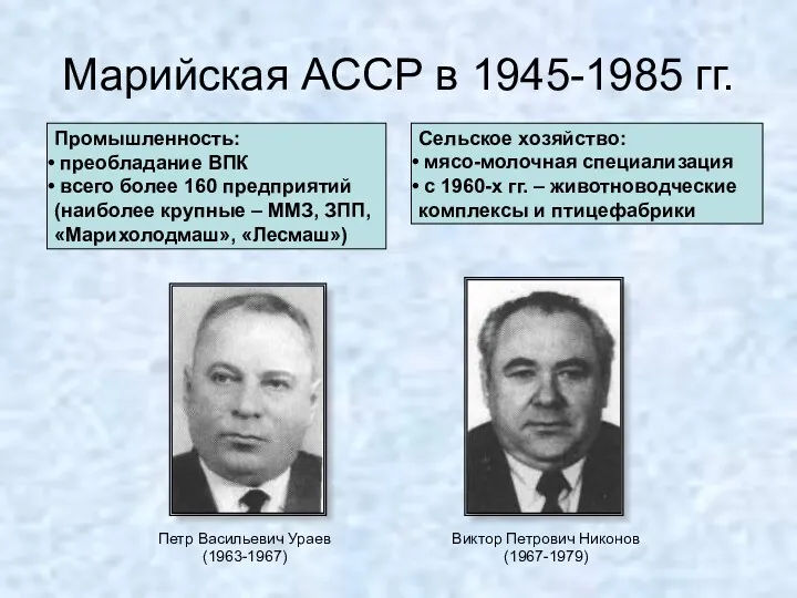 Марийская АССР в 1945-1985 гг. Промышленность: преобладание ВПК всего более