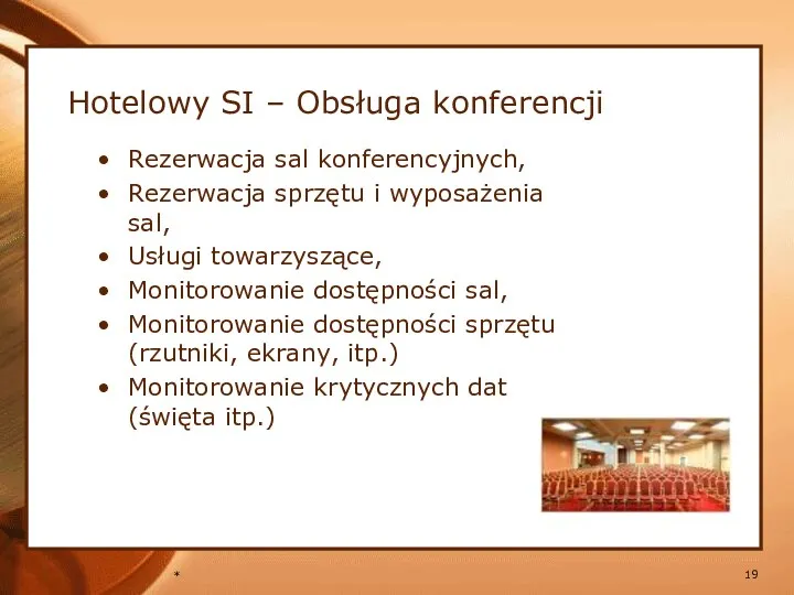 * Rezerwacja sal konferencyjnych, Rezerwacja sprzętu i wyposażenia sal, Usługi