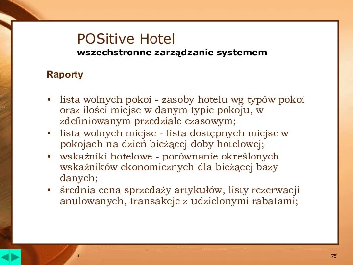 * POSitive Hotel wszechstronne zarządzanie systemem Raporty lista wolnych pokoi