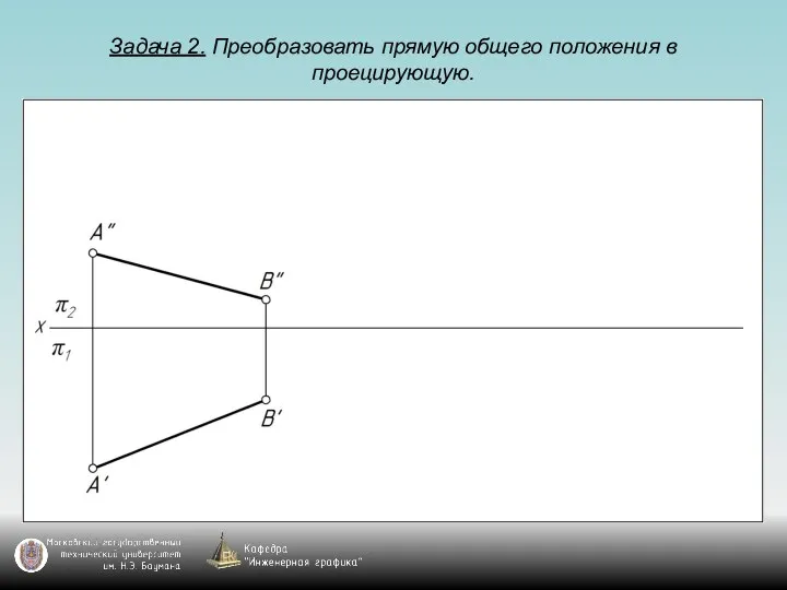 Задача 2. Преобразовать прямую общего положения в проецирующую.