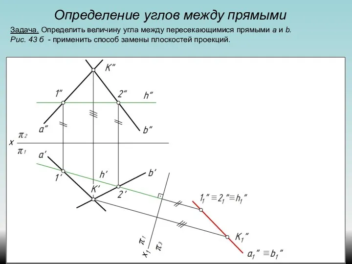 Определение углов между прямыми Задача. Определить величину угла между пересекающимися