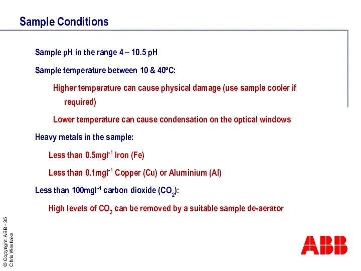 Sample Conditions Sample pH in the range 4 – 10.5
