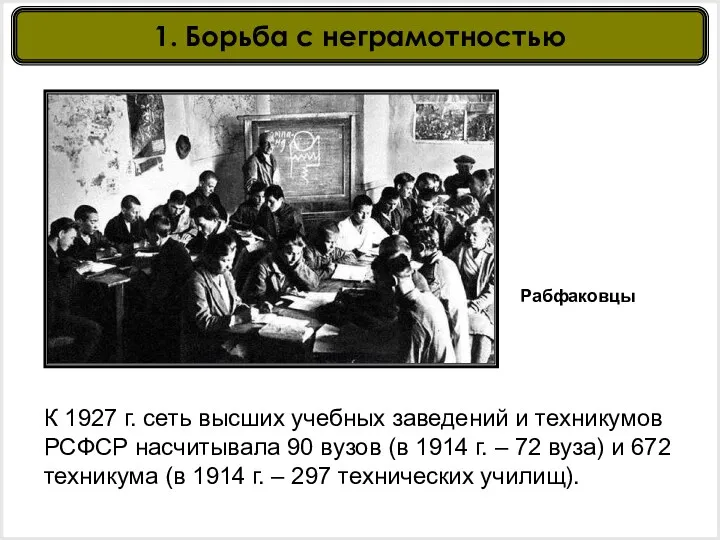 Рабфаковцы К 1927 г. сеть высших учебных заведений и техникумов