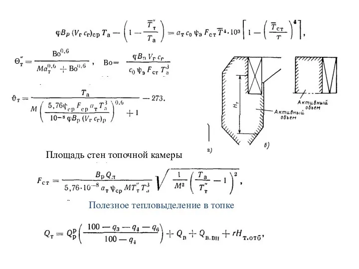 Площадь стен топочной камеры Полезное тепловыделение в топке