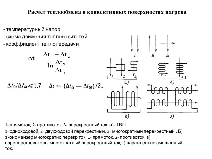 Расчет теплообмена в конвективных поверхностях нагрева - температурный напор -