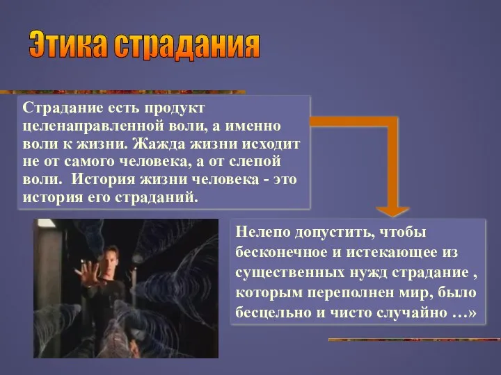 Страдание есть продукт целенаправленной воли, а именно воли к жизни. Жажда жизни исходит