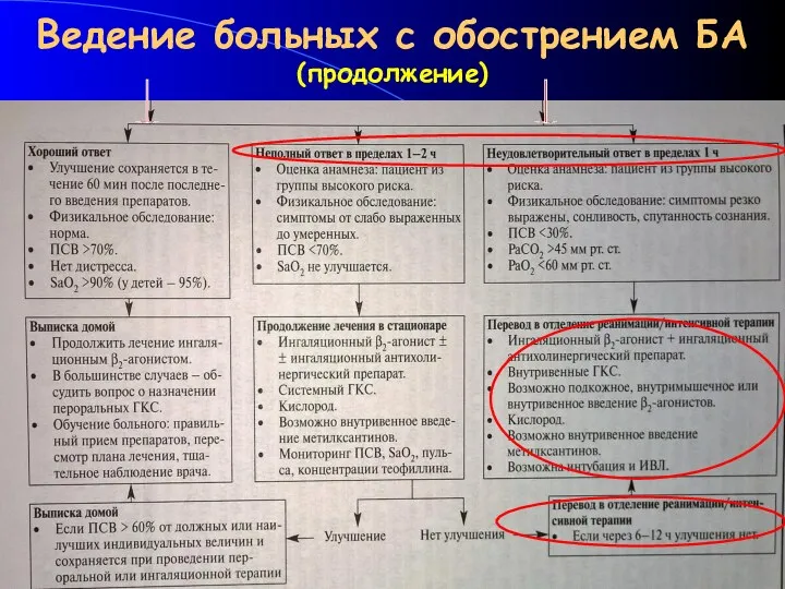 Ведение больных с обострением БА (продолжение)