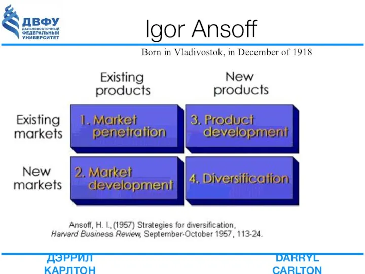 Igor Ansoff Born in Vladivostok, in December of 1918
