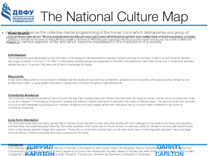 The National Culture Map culture is defined as the collective mental programming of