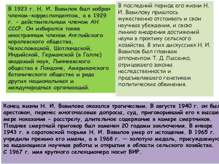 В 1923 г. Н. И. Вавилов был избран членом-корреспондентом, а