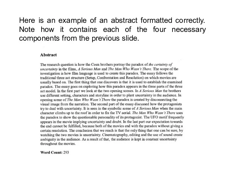 Here is an example of an abstract formatted correctly. Note