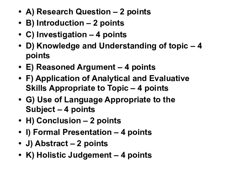 A) Research Question – 2 points B) Introduction – 2