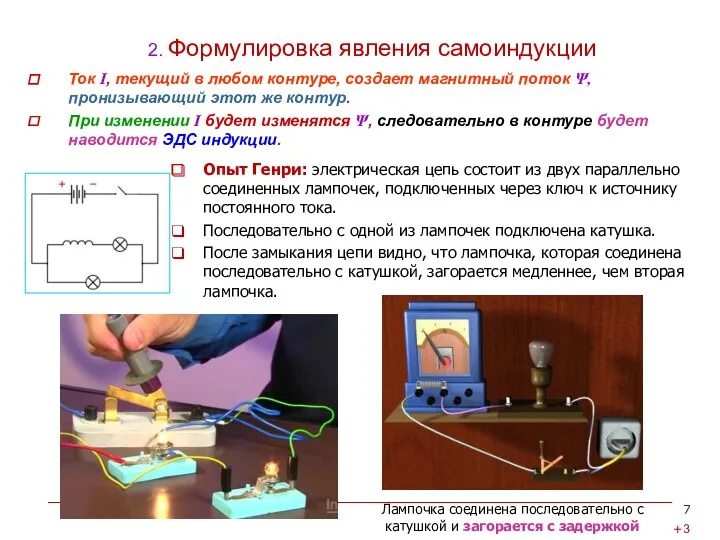 2. Формулировка явления самоиндукции Ток I, текущий в любом контуре,