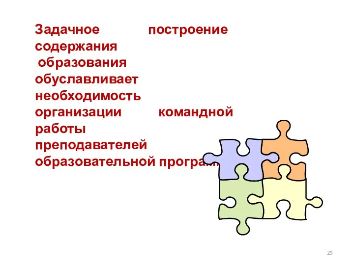 Задачное построение содержания образования обуславливает необходимость организации командной работы преподавателей образовательной программы