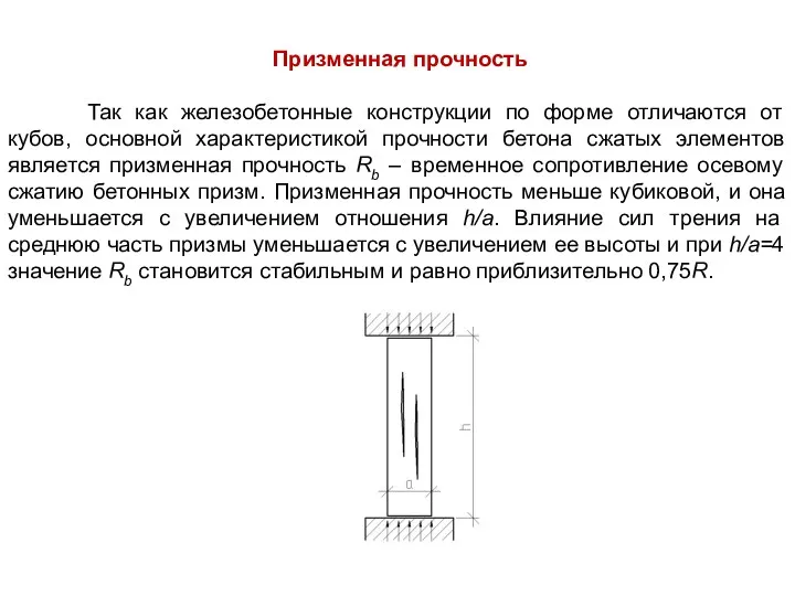 Призменная прочность Так как железобетонные конструкции по форме отличаются от