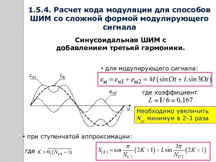 1.5.4. Расчет кода модуляции для способов ШИМ со сложной формой модулирующего сигнала Синусоидальная