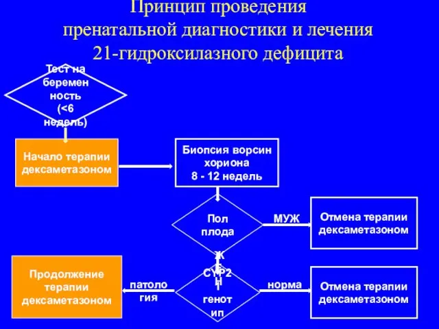 Принцип проведения пренатальной диагностики и лечения 21-гидроксилазного дефицита Тест на