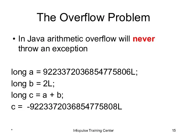 The Overflow Problem In Java arithmetic overflow will never throw