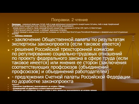 Поправки. 2 чтение Поправки - изменения редакции статей, либо в