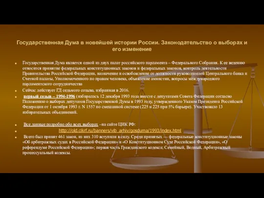 Государственная Дума в новейшей истории России. Законодательство о выборах и