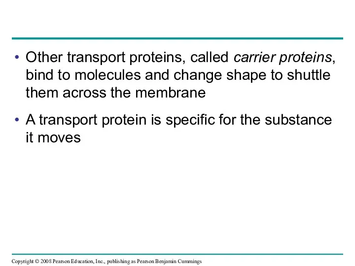 Other transport proteins, called carrier proteins, bind to molecules and