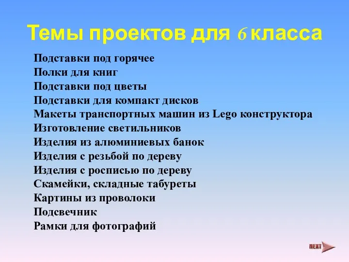 Темы проектов для 6 класса Подставки под горячее Полки для