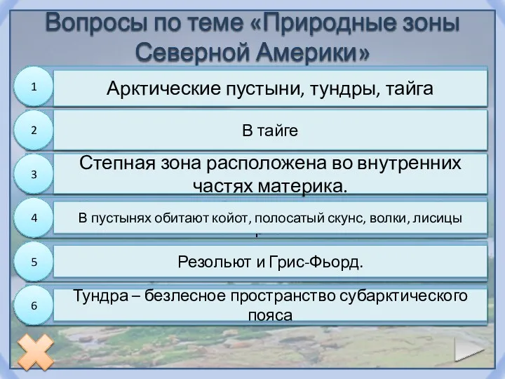 Вопросы по теме «Природные зоны Северной Америки» Какие природные зоны