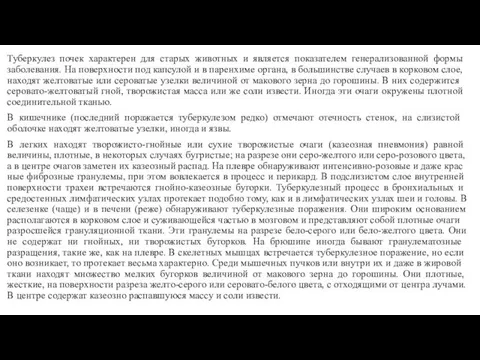 Туберкулез почек характерен для ста­рых животных и является показателем генерализованной