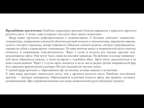 Предубойная диагностика. Наиболее характерно признаки болезни выражены у взрослого крупного