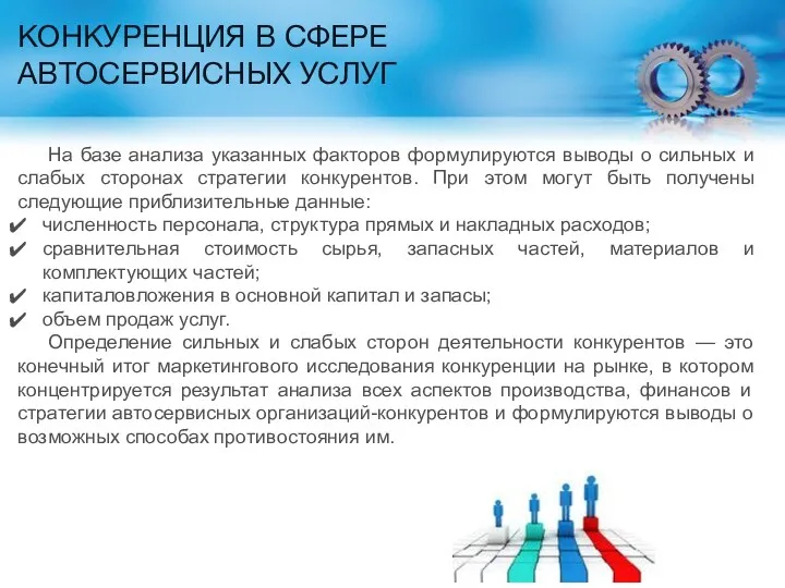 КОНКУРЕНЦИЯ В СФЕРЕ АВТОСЕРВИСНЫХ УСЛУГ На базе анализа указанных факторов формулируются выводы о