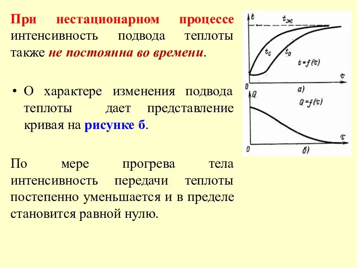 При нестационарном процессе интенсивность подвода теплоты также не постоянна во