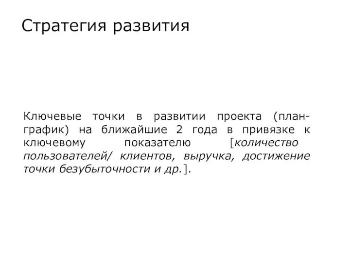 Ключевые точки в развитии проекта (план-график) на ближайшие 2 года